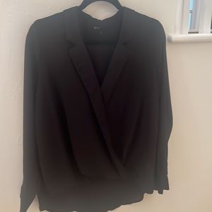 Gibson Collared V-Neck Faux Wrap Black Blouse Size Small